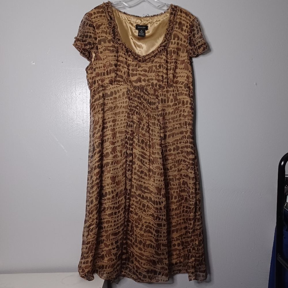 #61 Spense Semi Sheer 100% Silk Brown Dress Women's 12